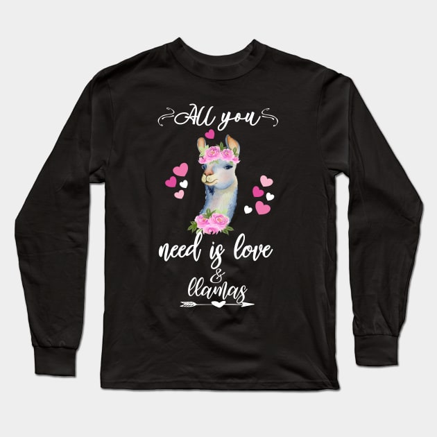 Funny Valentine Llama Alpaca Lovers-All You Need Is Love Long Sleeve T-Shirt by Kimmicsts